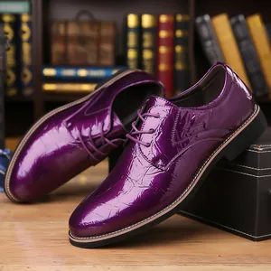 Elegant glossy purple lace-up formal dress shoes for men, perfect for wedding and business