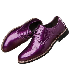 Shiny purple men's patent leather dress shoes for business weddings and parties