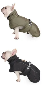 Veste d'hiver imperméable et réfléchissante pour grands chiens en vert olive et noir