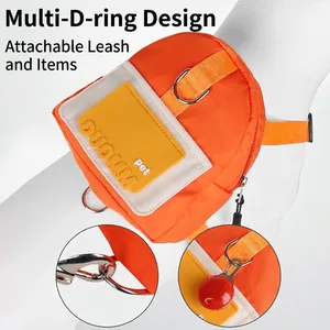 Vibrant orange pet harness backpack featuring multiple D-rings for leash and accessories