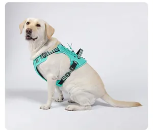 Arnés táctico turquesa para perro grande con tiras reflectantes y asa superior