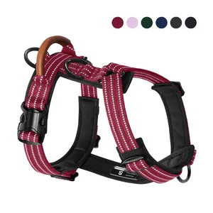 Reflektierendes Hundegeschirr Anti-Zug Verstellbare Polyester Haustierweste Mit Ledergriff Doppel-D-Ringe Für Große Mittlere Hunde Outdoor Training