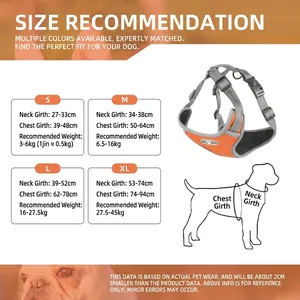 Maattabel voor reflecterend anti-trek hondentuigje voor grote honden
