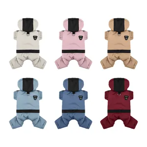 Combinaison d'hiver imperméable à capuche pour chien avec anneau en D, en six coloris divers