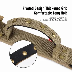 Durable tactical dog collar with gold rivets and padded control handle for large breeds