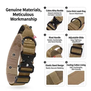 Professional tactical dog collar for large breeds with heavy duty metal buckle and handle