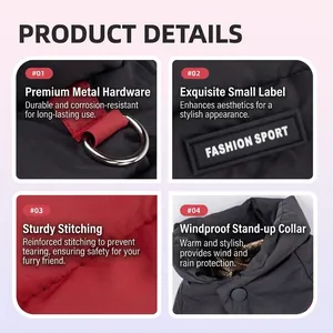 Détails de l'anneau en D en métal durable et du col coupe-vent sur veste d'hiver pour chien