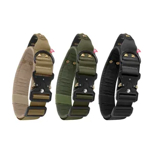 Durable heavy-duty tactical dog collars with metal buckle and rivets for large dogs
