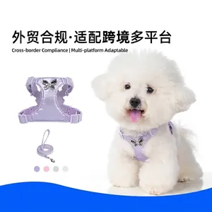 Elegant Pet Harness And Leash For Small Dogs Glitter Metal Bow Rhinestone Soft Padded Adjustable Dog Chest Strap