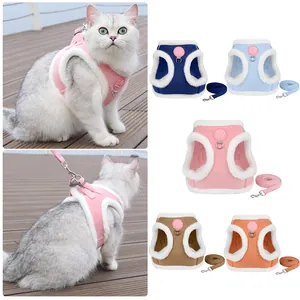 Soft corduroy cat harness and leash set with warm fleece lining in multiple colors