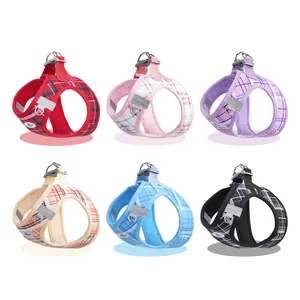 Ensemble de harnais pour chien à carreaux respirant disponible en six couleurs et motifs