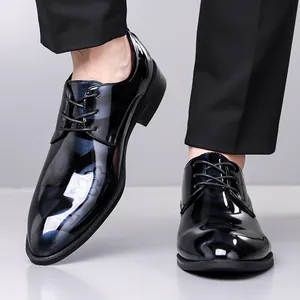 Chaussures de ville élégantes pour hommes en cuir verni bleu à motifs floraux et lacets