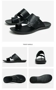 Multi-Winkel-Ansicht schwarzer Herren-Sandalen mit weichen, rutschfesten Sohlen