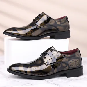 Chaussures habillées élégantes pour hommes avec motif floral brillant et lacets classiques