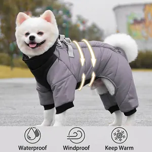 Waterproof windproof thickened dog winter jumpsuit with integrated harness for outdoors