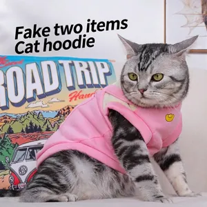 Sudadera de Vellón Cálida para Gato y Perro Falso Dos Piezas Dibujos Animados Letra Estampada Chaleco Cortavientos Otoño Invierno