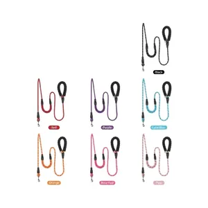 Reflective dog leash with soft padded handle available in multiple vibrant colors