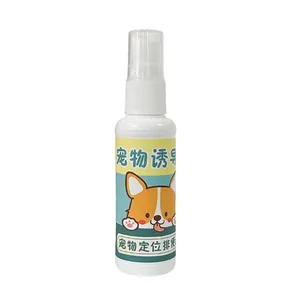 Detail view of the pet toilet training inducer spray bottle with dog illustration