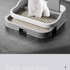 Detailed macro view of large dog toilet featuring a sturdy iron mesh and high fence splash guard