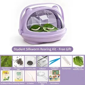 Educational silkworm rearing habitat kit with accessories for students
