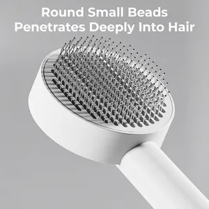 Self-cleaning slicker brush for pets with massage beads for cat and dog grooming
