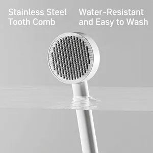 White self-cleaning pet slicker brush for cats and dogs with stainless steel pins