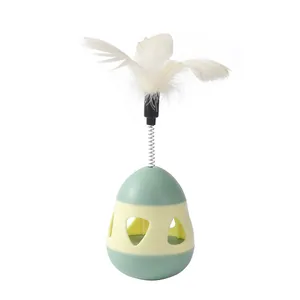 Jouet culbuto interactif pour chat avec plume blanche sur ressort pour le jeu en solo