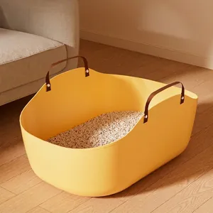 Portable Large Cat Litter Box With Handle Splash-Proof Travel Cat Toilet High Fence Pet Litter Tray For Cats Outdoor Home