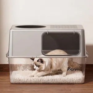 Maison de toilette pour chat extra large avec base transparente et design anti-projection