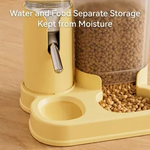 2-in-1 yellow automatic hamster water dispenser and dry food feeder for small pets