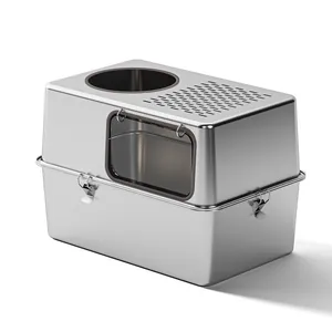 Grande maison de toilette pour chat en acier inoxydable avec entrée par le haut