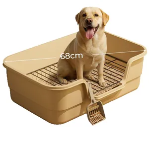 Großes Hundeklo mit hohem Spritzschutz-Zaun und Metallgitter, 68 cm lang für Haustiere
