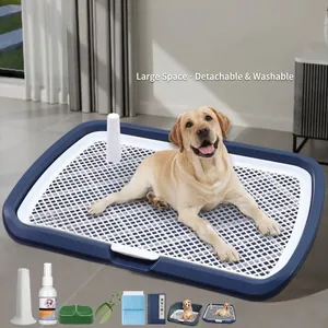 Large dog toilet tray with removable grid and pillar for indoor pet potty training.