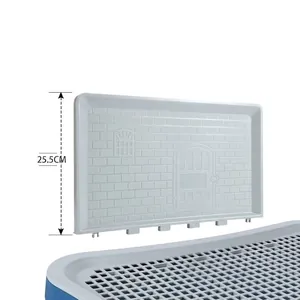 Large dog toilet tray with 25.5cm high splash guard wall and removable mesh grate