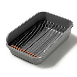 Extra large dog toilet tray with high fence and metal grid for indoor pet potty training