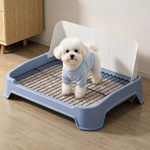 Indoor dog potty training toilet tray with high splash guard and sturdy iron mesh