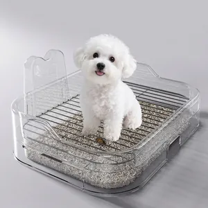 Large transparent dog toilet with high fence and iron grid for easy daily cleaning
