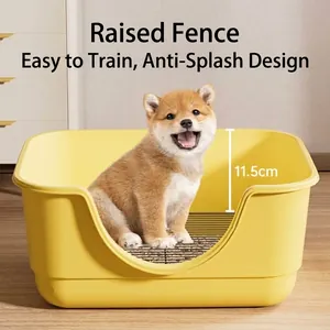 Premium yellow dog toilet litter box with stainless steel grid and high splash-proof fence