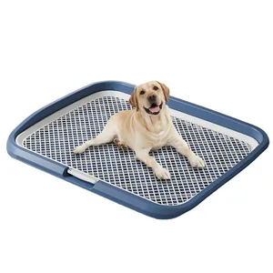 Large blue and white washable dog toilet tray with mesh grid