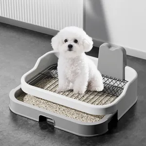 Large Splash-Proof Dog Toilet Drawer Type Pet Litter Box With High Fence Metal Grid Indoor Training Tray Easy To Clean Pet Toilet