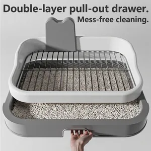 Large double-layer dog toilet with stainless steel grid and easy-clean pull-out drawer