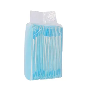 Bulk pack of disposable absorbent blue pet training pee pads for dogs in clear wrap