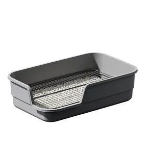 Professional large grey splash-proof dog litter box with high fence and mesh grate