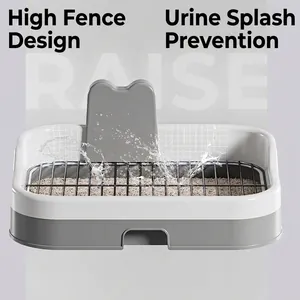 Large dog toilet tray with high splash guard and removable metal grid for easy cleaning