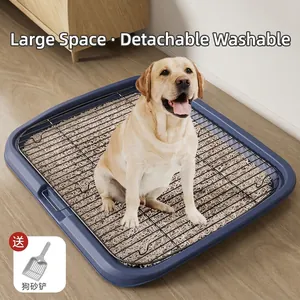Grande toilette per cani da interno con griglia metallica e paletta