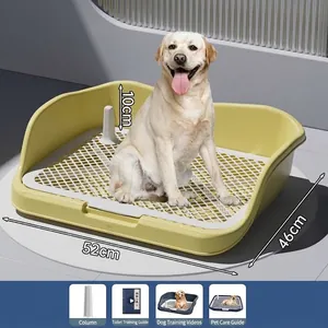 Large indoor dog toilet tray with mesh grid and training pillar, 52x46x10cm size