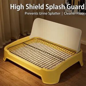 Indoor Dog Toilet Puppy Potty Trainer With Removable Splash Guard Iron Mesh Floor Grid Tray For Small Medium Dogs PP Plastic