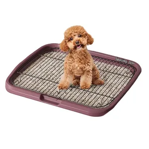 Large stainless steel dog toilet tray with anti-mess mesh grid for indoor pet training