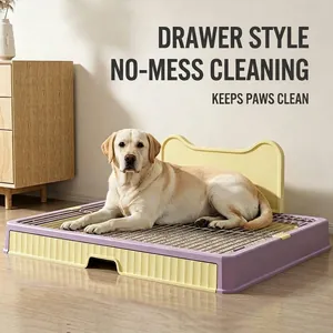 Large Dog Toilet Stainless Steel Mesh Drawer Style Pet Potty Trainer Raised Splash Guard Anti-Slip Indoor Dog Sand Basin