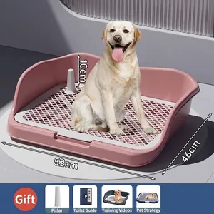 Large pink dog potty tray with splash fence and grid, 52x46cm indoor pet training toilet